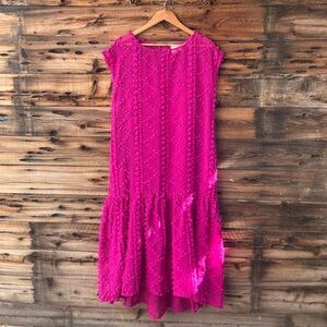 MAEVE | Anthropologie Fuchsia Textured Drop-Waist Dress Women M